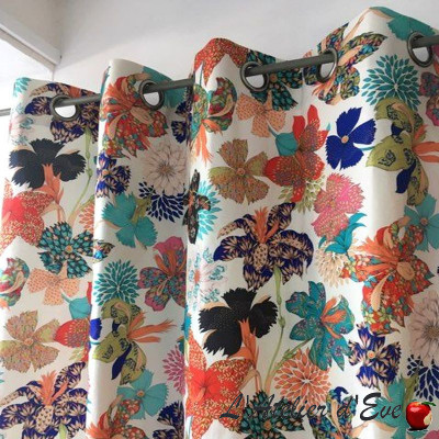 Une paire de rideaux coton "Kimono Flowers" Fabrication Française