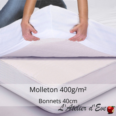 Cotton fleece mattress protector 400gr/m² - 40cm cups - Made in France