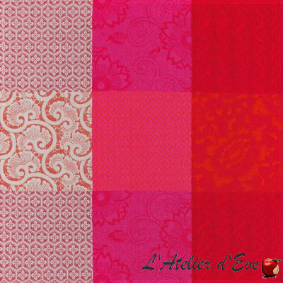8 grandes serviettes de table coton "Fleurs de Kyoto" cerise Le Jacquard Français