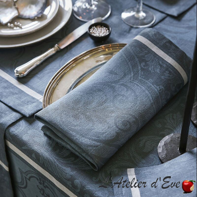 8 grandes serviettes de table lin "Armoiries" céruléen Le Jacquard Français